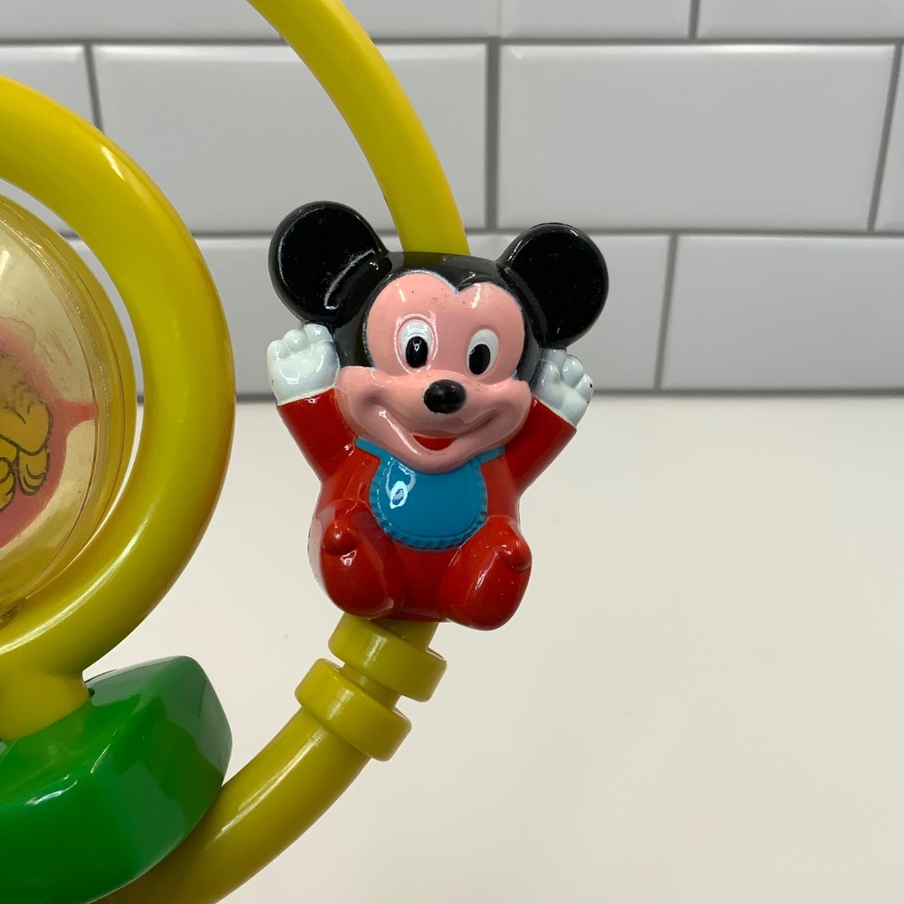 Vintage 1986 Disney Mickey Mouse Donald Duck Pluto Baby Rattle Yellow Ring Toy - Picture 5 of 7